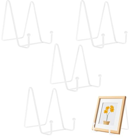 Hiuyavy Plate Holder Easel Display Stand, 4PCS 3 Inch Metal Plate Stands, Plate Stands for Display Tabletop Picture Stand for Photo Pictures Decorative Dish(White)