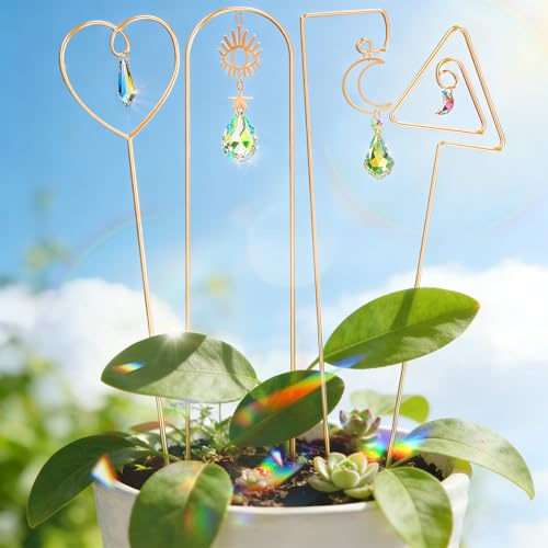 VEEKAY 4 Piezas Atrapasoles de Cristal para Uso en Plantas,Colgante Suncatcher Ornamento,Sun Catcher para Ventanas y Jardines,para Casa, Jardín, Oficina