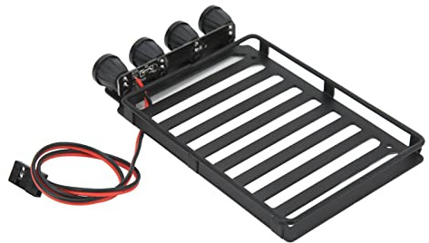 KUIDAMOS RC-Dachträger, Gepäckträger mit LED-Licht für Axial SCX24 1/24 RC Crawler, Hochwertiger, Langlebiger, Kompakter Kunststoff, Eisen, Schwarz, 1 Satz mit 4 Lampenperlen, (Runde Lampe)