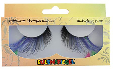 Eulenspiegel 000625 - Künstliche Wimpern, Schwarz mit bunten Federn, 1 ml Spezial-Wimpernkleber, Anleitung, für Karneval, Mottoparty