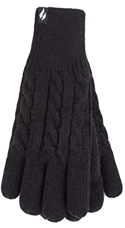 HEAT HOLDERS Ladies Cable Knit 2.3 tog Heatweaver thermal Gloves (Medium/Large, Jet Black)