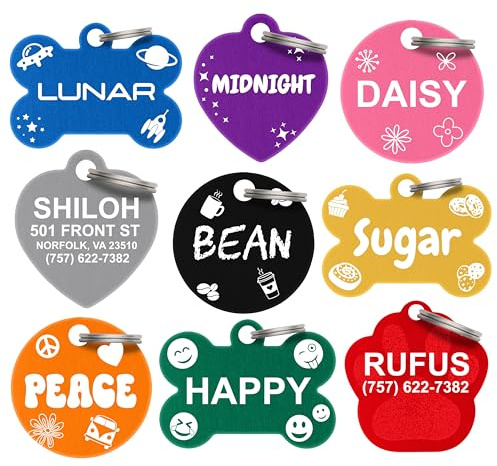 Dr. Fremont's Pet ID Tag Custom for Dog Cat Personalized | Many Shapes and Colors to Choose from | Made in USA | Strong Anodized Aluminum