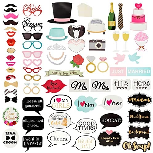 72 Accessori per Photo Booth Matrimonio - Accessori Divertenti per Selfie, Design Assortiti