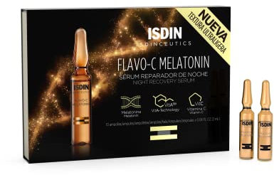 ISDIN Isdinceutics Flavo-C Melatonin Reparatur-Serum für die Nacht (10 Einzelampullen) | Schützt die Haut vor Schäden durch freie Radikale