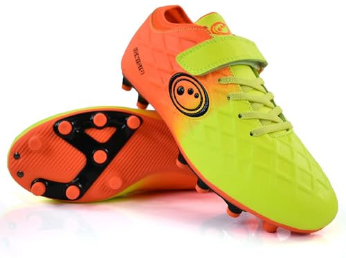 Optimum Unisex’s Ignisio Football Boots - Flat Moulded Stud Outsole, Easy Fastening - PU Leather, Flexible & Comfortable Fit Football Boots - Aztec Orange, Jnr UK 13
