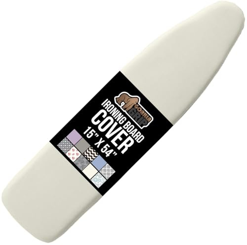 GORILLA GRIP The Original Ironing Board Cover and Pad, Silicone Coating, 400°F Scorch Resistant Thick Padding, Heavy Duty Iron Covers Standard Boards, Hook and Loop Fastener Strap, Linen 15x54