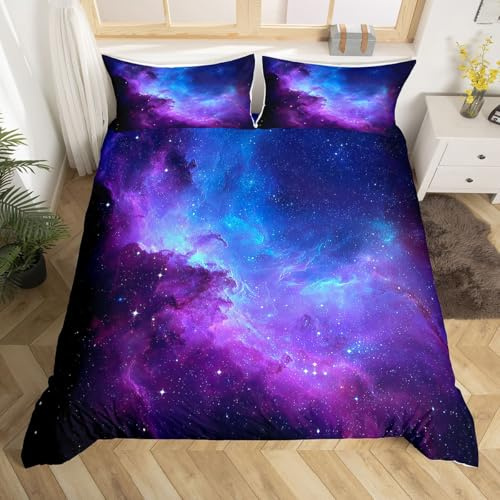 Feelyou Galaxy-Bettbezug-Set, King-Size-Größe für Mädchen, Jungen, Teenager, Kinder, Sternenhimmel, Bettwäsche-Set, Kosmos-Bettbezug mit 2 Kissenbezügen, atmungsaktiv, 3-teilig, wunderschön