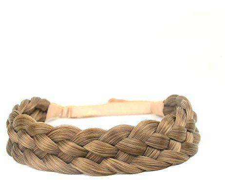 BOBIYA 5 Strang Synthetische Haar Geflochtenes Stirnband Klassische Chunky Wide Geflochtene Zöpfe Elastische Stretch Haarteil für Frauen Mädchen (Karamellbraun)