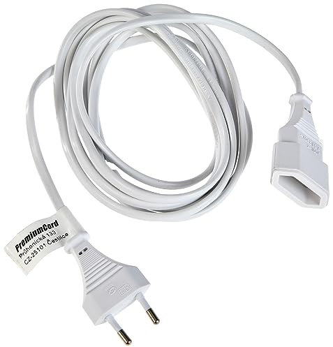 PremiumCord Cable de Extensión 230V 3m Con Enchufe Europeo, Extensión de Cable de Alimentación, Color Blanco
