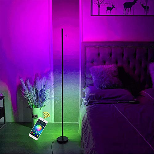Smart Stehlampe LED 24W Standleuchten, RGB Farbe ändern Deckenfluter WiFi Dimmbar Smart Stehleuchte APP Touch Bedienung, Wohnzimmer Schlafzimmer Leselampe Innen Standleuchte mit Fußschalter,Schwarz