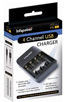 Infapower 4 Channel Universal USB Home Battery Charger - Batteries Not Included