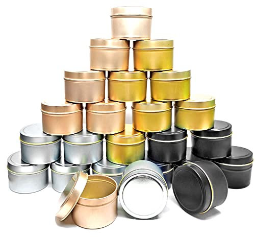 24Pcs 4oz Candle Tins for DIY Candle, Metal Candle Container Tins for Candle Making Gold Rose Gold Black Container Tins