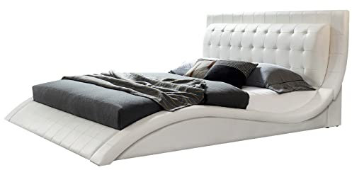 i-flair Polsterbett St. Tropez 140x200 cm Bett Doppelbett Bettgestell gepolstert und mit hochwertigem weißem Kunstleder bezogen - Weiß