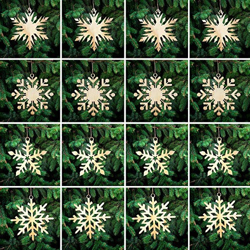 16 Stück Christbaumschmuck aus Holz Schneeflocken Sterne Weihnachtsdeko Holz Deko Weihnachtsdekoration Holz Schneeflocken Christbaumschmuck Holz Ornamenten für Weihnachtsbaum S1616