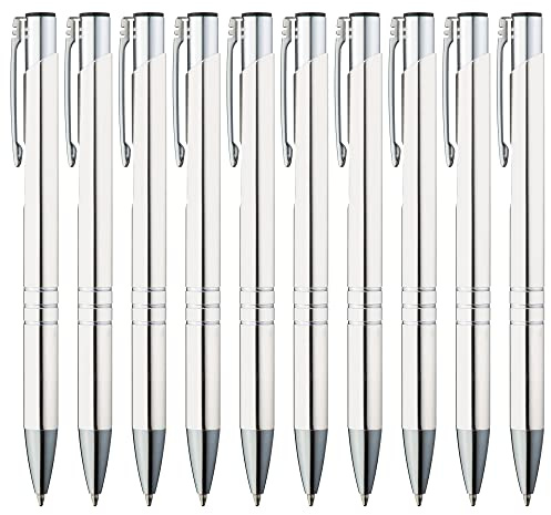 GIMEI® Metall Kugelschreiber 50 Stück | Premium Set Hochwertig, für Einfaches & Weiches Schreiben | Blauschreibender Kulli Weiß als Optischer Hingucker