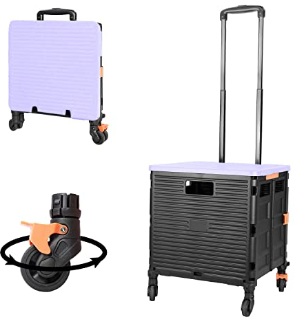Carro de la Compra Plegable con Tapa Rueda giratoria de 360° silenciosa Resistente al Desgaste y asa de Metal Ajustable baúl de Mano Plegable Capacidad de Carga de 45 kg portátil y Duradero
