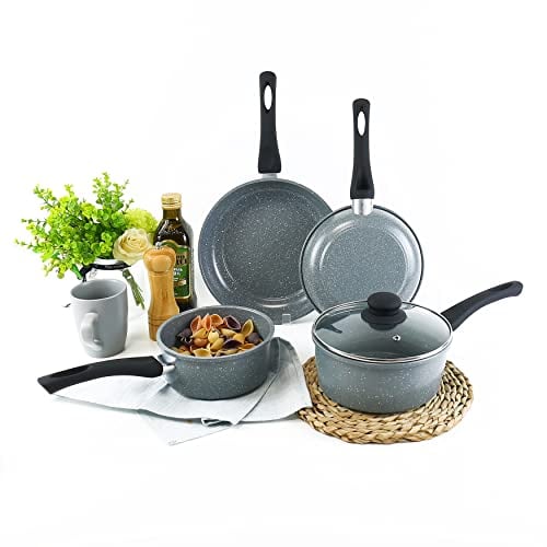URBN-CHEF 4 Pc Forged Carbon Steel Grey Non-Stick Saucepan & Frying Pot Pan Set