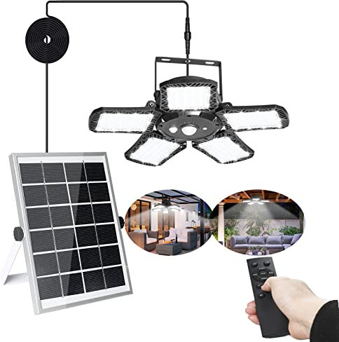 GEYUEYA Home Solar Pendant Lights 5-Leaf IP65 160 LEDs Upgrade Solar Shed Light Indoor Motion Sensor Lights Ceiling Shed Light for Yard Garage Gazebo Remote Controller