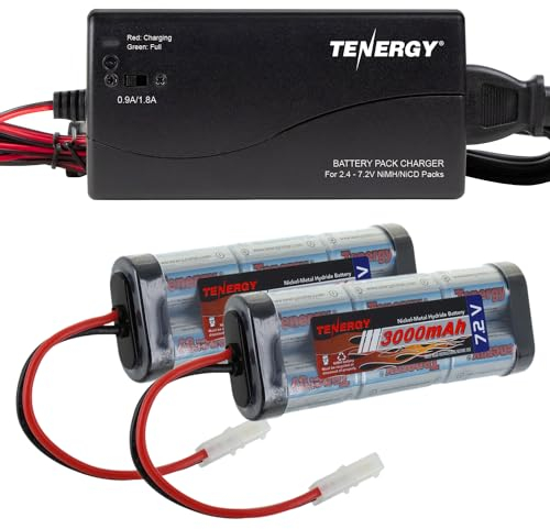 Tenergy 2 Pack 7,2 V 3000 mAh flache NiMH-Akkupacks mit intelligentem Ladegerät für RC Autos, RC Flugzeuge