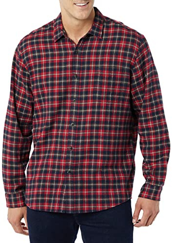 Amazon Essentials Men's Long-Sleeve Flannel Shirt (Available in Big & Tall), Dark Red Plaid, XXL