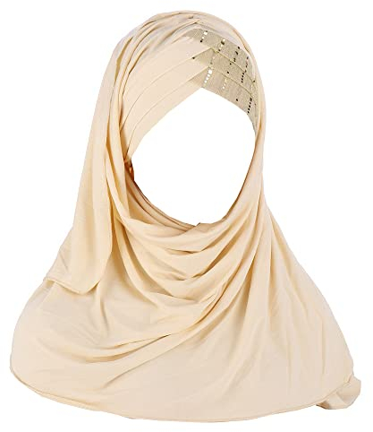 JDYaoYing Glitzer Pailletten Hijab Muslim Kopftuch Schal Islamischer Schal Lange Turban Kappe Kopfbedeckung, Beige, Einheitsgröße