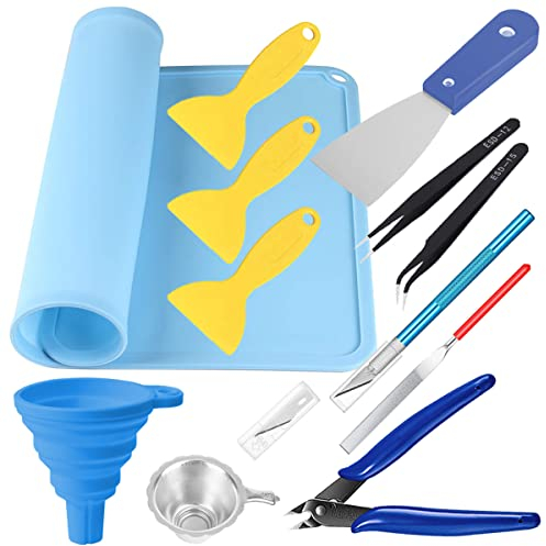 DAOKAI Kit d'outils d'accessoires pour imprimante 3D en résine Outils de base pour imprimante 3D avec tapis en silicone, spatule, entonnoir en silicone, pince à épiler, outil de modèle