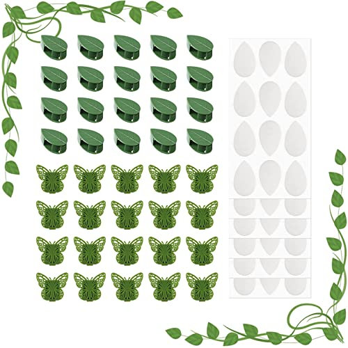 Newhomestyle 40 PCS Plant Clips for Climbing Plants with Stickers, Invisible Self-Adhesive Plant Wall Butterfly Leaf Shaped Vines Holder Fixer Clips for Home Office Shop School Garden