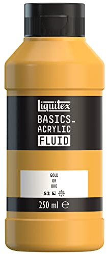 Liquitex 8870430 Basics Fluid - Peinture acrylique à consistance fluide, à séchage rapide, résistante à la lumière, imperméable, à base d'eau, Flacon de 250 ml, Or