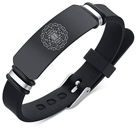 KBNSUIAN Shree Yantra Heilige Geometrie Silikon Armband, Schwarzes Hindu Amulett Symbol von Sri Yantra Schutz Armreif für Männer Frauen, einstellbar