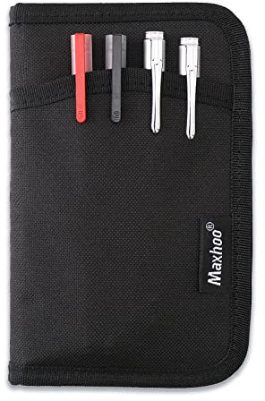 Maxhoo Tagebuchhülle für Feldnotizen, Taschen-Notizbuchhülle für Moleskine Cahier 8,9 x 14,9 cm, Tagebuch, Notizbuch, Planer, Skizzenbuch-Einband mit Reißverschluss, Stifthalter (schwarz)