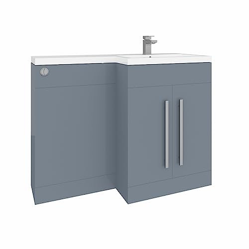 Aquariss 1100mm L Shape Right Hand Combination Vanity Unit Furniture Storage Gloss Grey Painting Sink Unit & BTW Toilet Unit - Flat Packed