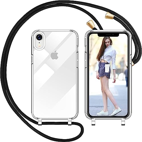 Nupcknn Liquid Silikon Handykette Hülle für iPhone XR Hülle Silikon Necklace(abnehmbar) Hülle mit Kordel zum Umhängen Handy Schutzhülle mit Band (Transparente-Gold)