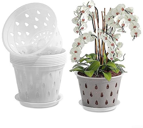 Pot à orchidée en plastique blanc transparent avec trous de 14 cm, convient pour intérieur et extérieur, 1 pièce