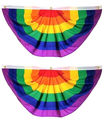 2 Pièces Arc-en-Ciel Demi-Rond Drapeau Fierté Lesbienne Bisexuelle Transgenre Pansexuel Asexué Bannière LGBT Fan en Forme De Fierté Fanions Drapeaux