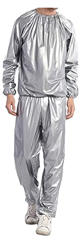 HAIYANG Schwitzanzug – Sauna Suit Zum Abnehmen – Herren, Damen Leichte Trainingsanzug Super Sweat Schwitzanzug Für Sport Sauna Fitness Trainingsanzug Gym Jogginganzug (Color : Silver, Size : XXL)