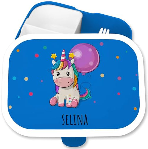 Brotdose Kinder Campus für Mepal - Einhörner - Brotbox süßes Einhorn Lunchbox Unicorn Geschenk Schulanfang I - 750 ml - Blau - vesperbox kita vorschulkinder geschenke einhörnern süsses