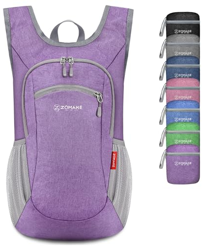 ZOMAKE Kleiner Leichter Rucksäcke 10L Mini Day Bag für Wandern Reisen und Städtetrips,Faltbarer Rucksack für Damen Herren Kinder und Jugendliche(Violett)