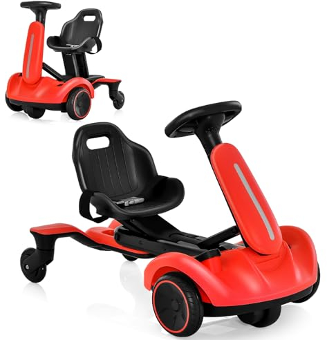 COSTWAY 6V Gokart Elektro, Go Cart mit 2-Fach verstellbarem Sitz & 5 Rädern, Lenkrad, Driftfunktion, 4-5 km/h, Kinder Elektroauto, Kinderfahrzeug für Kinder ab 3 Jahre alt (Rot)