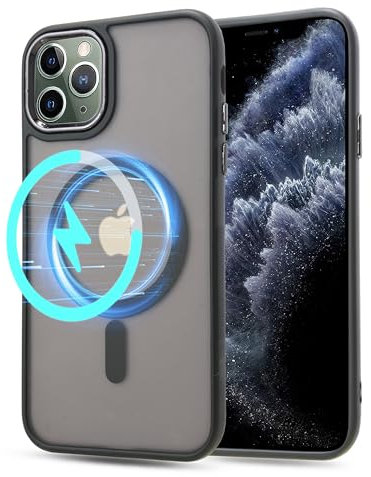 YmhxcY For iPhone 11 Pro Max Case,Compatible with MagSafe, Translucent Matte Back Slim Shockproof Phone Cover,For iPhone 11 Pro Max Case-6.5 Inch(Black)