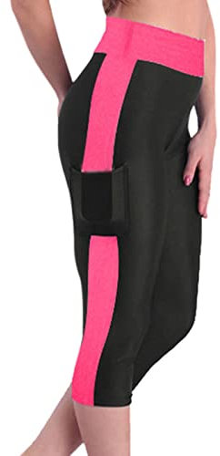 Legging de sport pour femme - Longueur 3/4 - Taille haute - Pour le yoga et l'entraînement - Séchage rapide - Léger - Court - Pantalon de course à pied - Doux et confortable - Grande taille, 01 rose