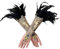 Pipihome Damen Schwarz Feder Spitze Fingerlose Lange Handschuhe für Maleficent Kostüm, Black Swan Kostüm Accessoires für Hochzeit Halloween Gothic Kostüm Damen