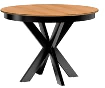 KIER FURNITURE Fonti - Esstisch - Esszimmertisch, Ausziehbar, Küchentisch, Wohnzimmertisch - Kreuzgestell, Schwarz, Metall, Modern, Loft - Küche, Wohnzimmer, Esszimmer, Rund, MDF, Massiv, Holz - Optik
