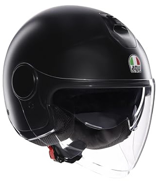 AGV - ETERES E2206, Jet Unisex Motorcycle Helmet, Open Face Motorbike Helmet with Antitheft Ring, Anti-Scratch and Anti-UV Visor, Instant Sweat Absorption Technology, Matt Black, XXL