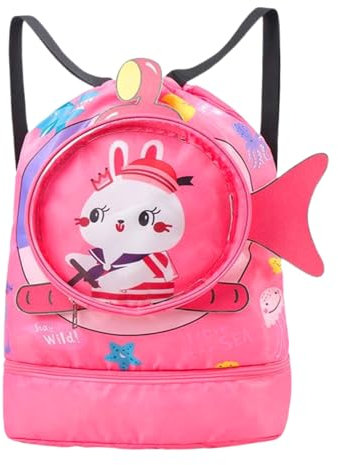 Rayson Sac à Cordon Enfant de Natation Cartoon Sac à Dos de Plage Plongée Sac de Sport pour Enfants Imperméable Sac de Sport Étanche à Sec et Humide Plage Piscine Voyage Natationavec Poche,Lapin rose