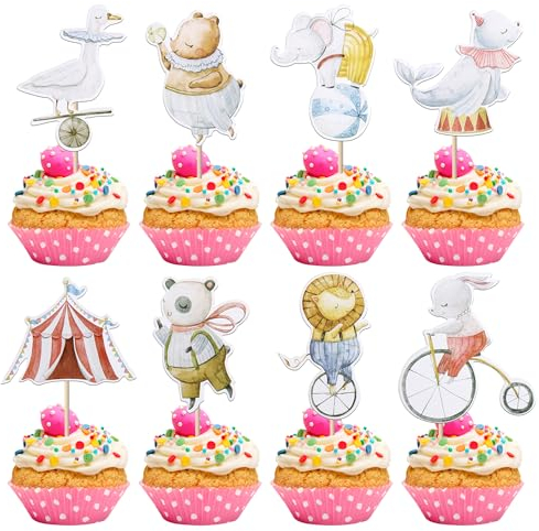 40 Pack Circus Cupcake Toppers Vintage Circus Animals Cupcake Picks Elephant Bear Rabbit Goose Cake Decorations for Baby Shower Kids Birthday Carnival Theme Party Supplies