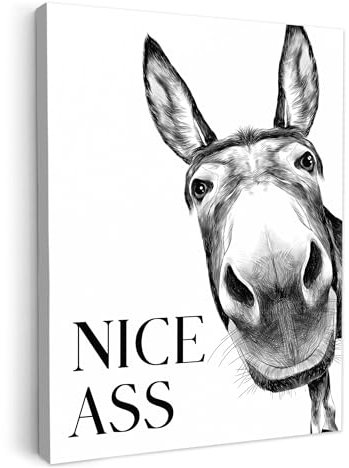 MuchoWow© Bilder 50x70 cm Deko Modern Wandbild Kunstdruck auf Leinwand Bild Badezimmer WC Toilette über Bett Room Decor Geschenke Zitat - Esel - Tiere - Schöner Arsch - Sprichwörter