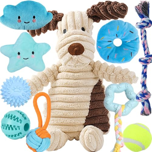 10 Stück Welpen Spielzeug Set - Plüsch Hundespielzeug mit Quietscher, Kauspielzeug & Ball für Kleine Hunde - Zahnpflege Welpenspielzeug & Zubehör für Junghunde