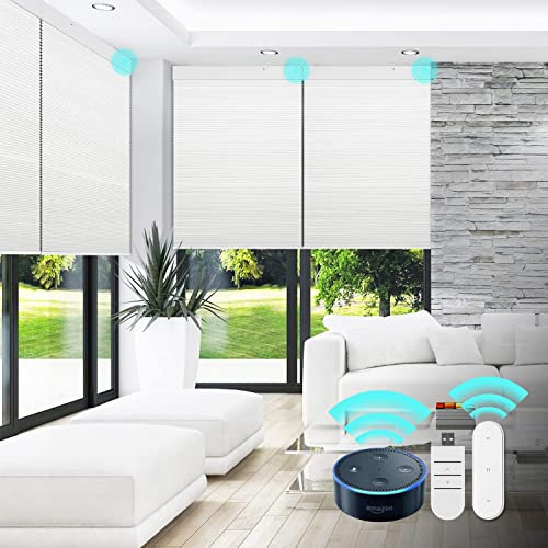 Grandekor Elektrische Jalousien Aufladbar,Wabenplissee Plissee Verdunklung ohne Bohren nach maß,wärmeisolierter Smart-Rollo mit Akkus,für Fenster Breite(120-200cm) Höhen(50-200cm)