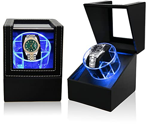 Automatik Beweger Uhrenbox, Automatischer Uhrenbeweger mit LED-Licht, weiches, Flexibles Uhrenkissen, Netzteil, leiser Motor, 5 Rotationsmodi, 1 Steckplatz
