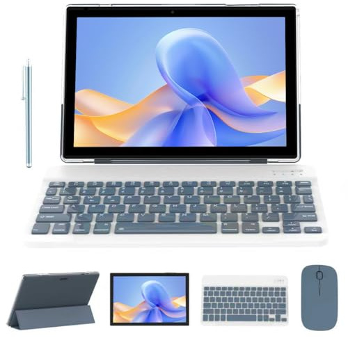 Tableta de 10 pulgadas con teclado 2 en 1, tableta Android 14 Tablets, incluye estuche, lápiz capacitivo de 6000 mAh, batería de 8 GB + 64 GB, compatible con tableta de 1024 GB extensible de